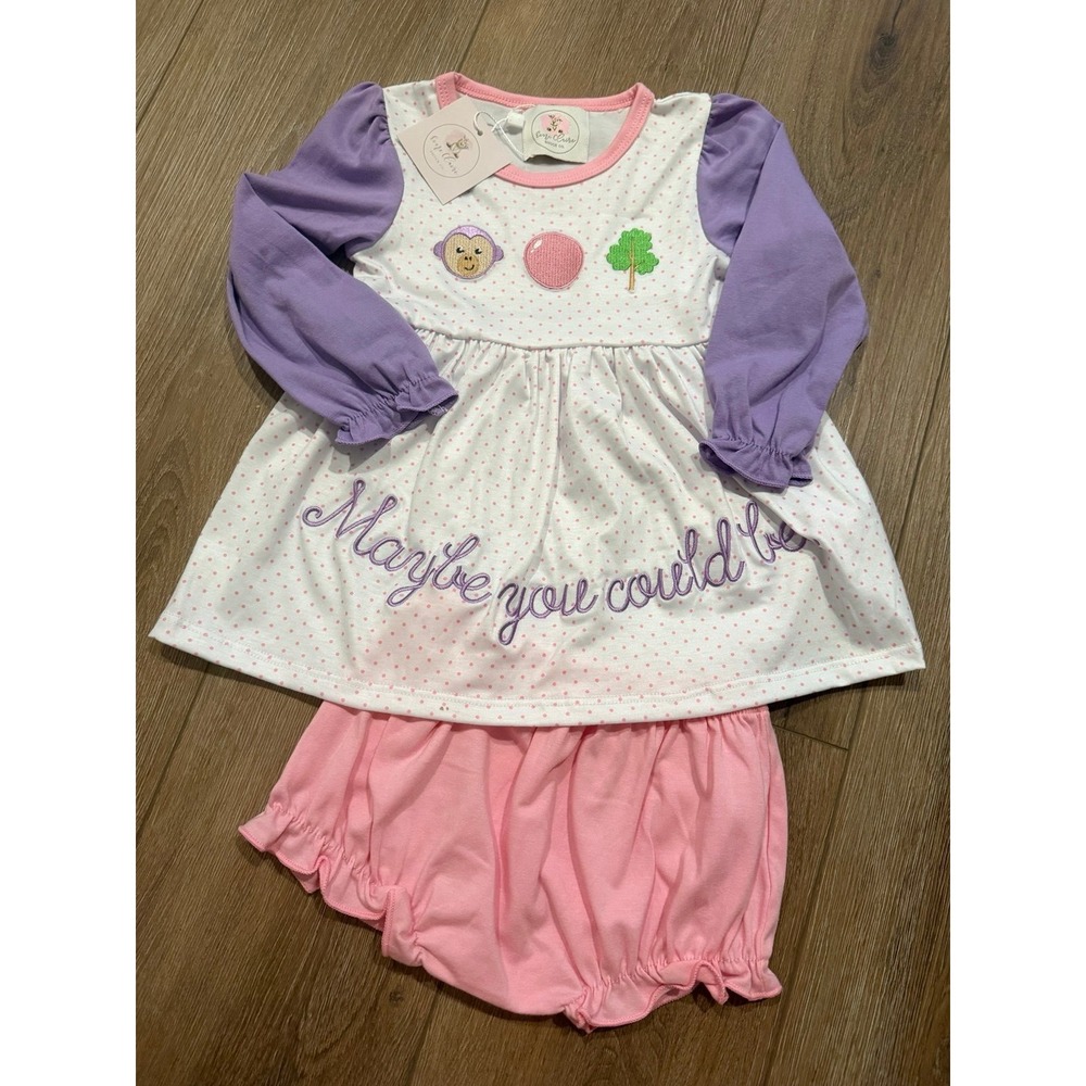 Emi Claire Smocks NWT 12/18m Purple Monkey Bloomer Set
